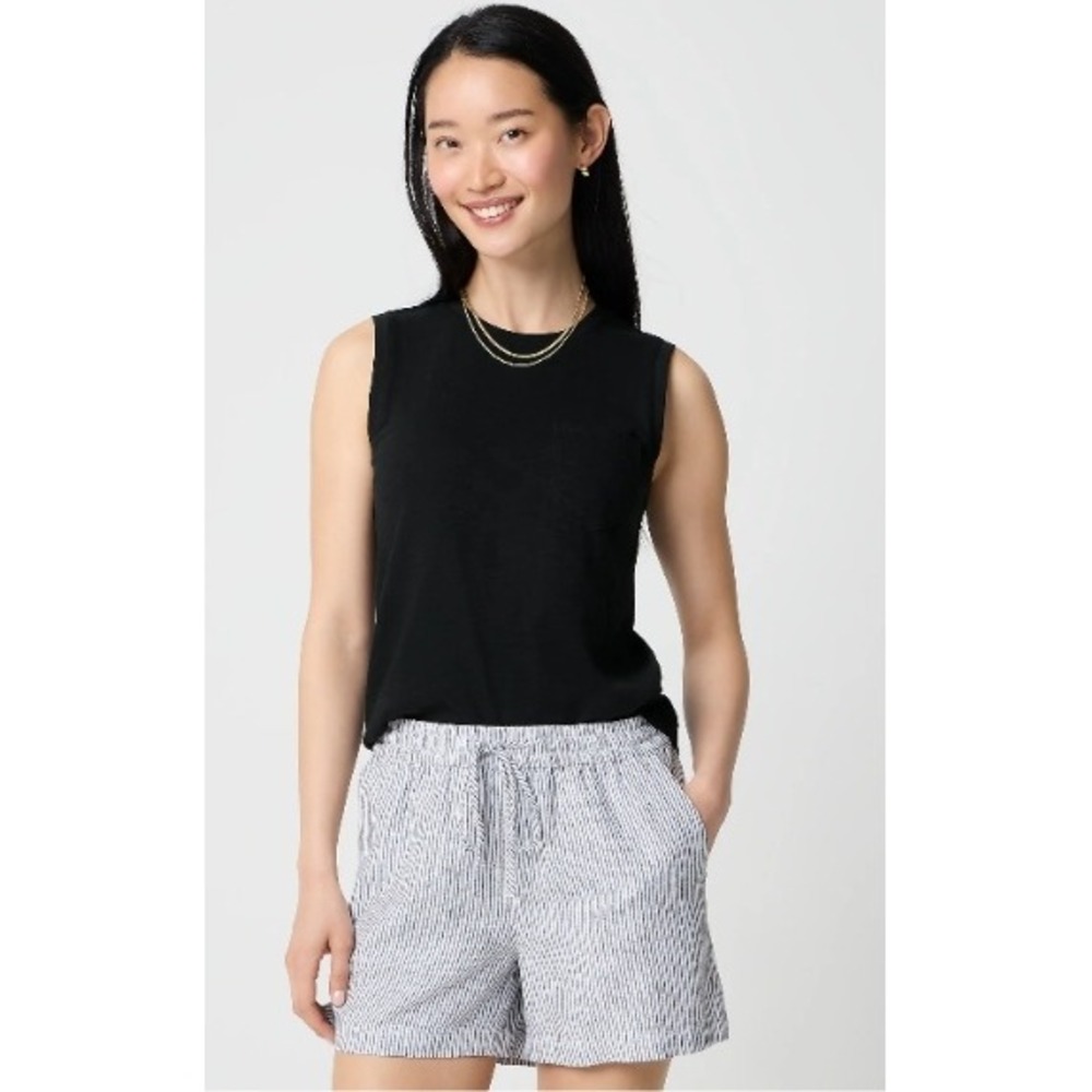 J.Crew Black Girlfriend Tank Top Sleeveless Slub Knit Pocket CJ049 Medium NWT